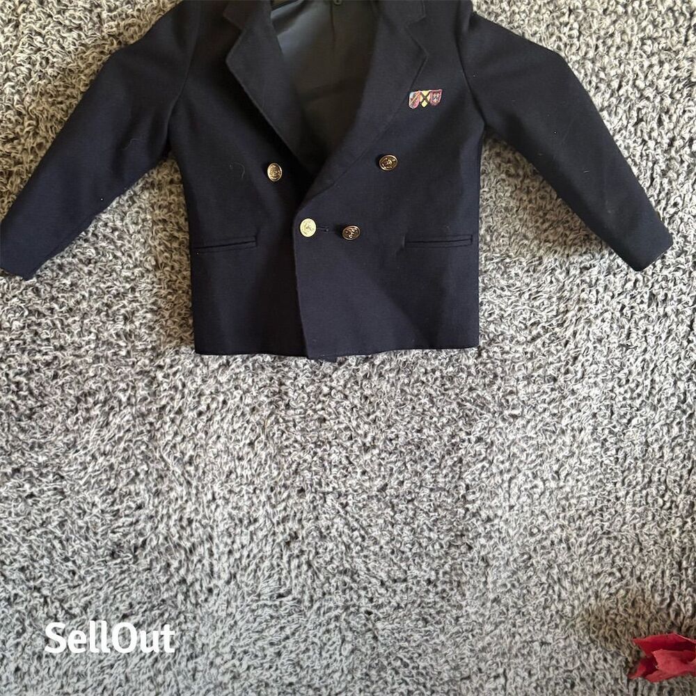 Boys Vintage Double Breasted Blazer Size 4 Navy Gold Buttons